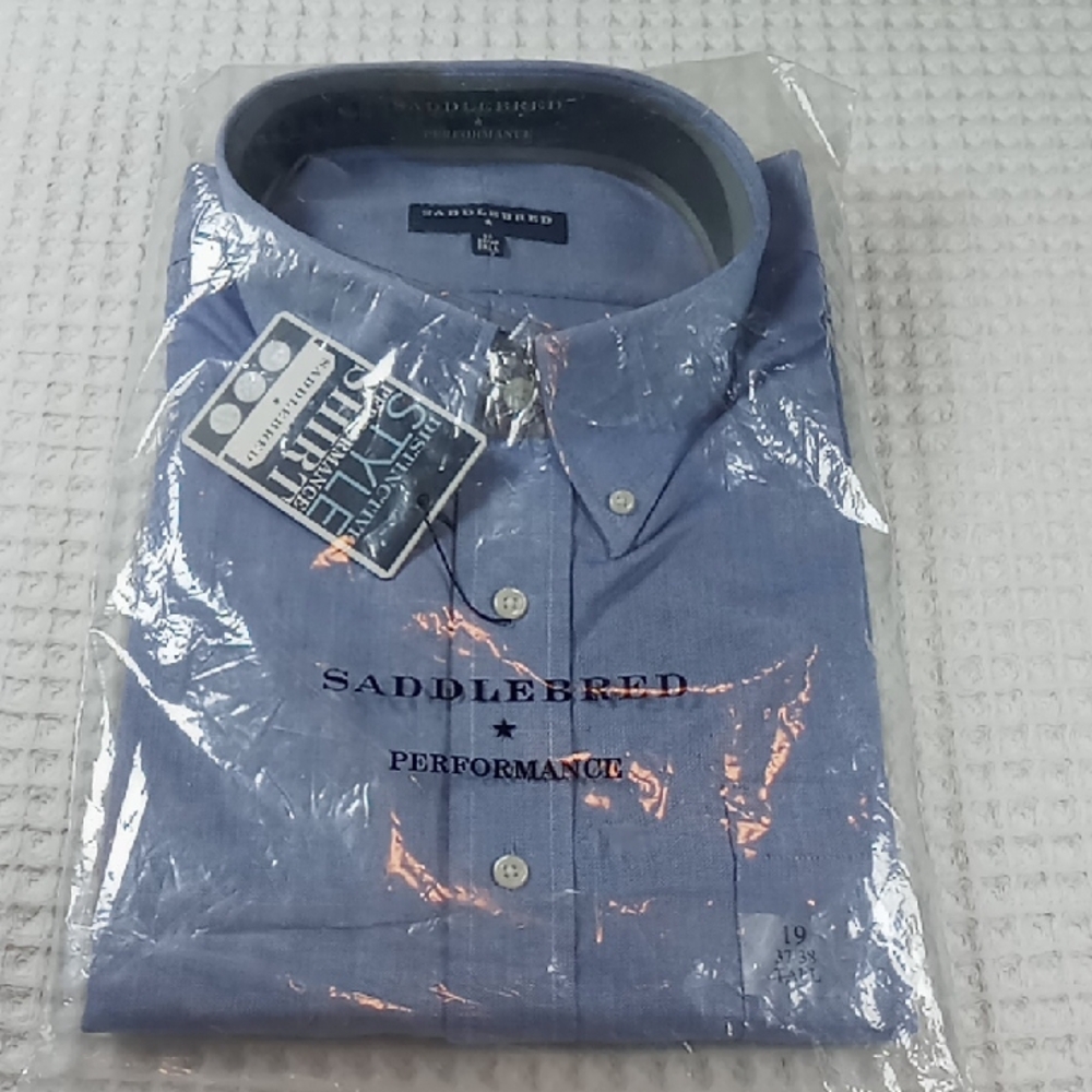 Saddlebred Performance Men's Button Down Shirt Size 19 37/38 Tall Royal Blue